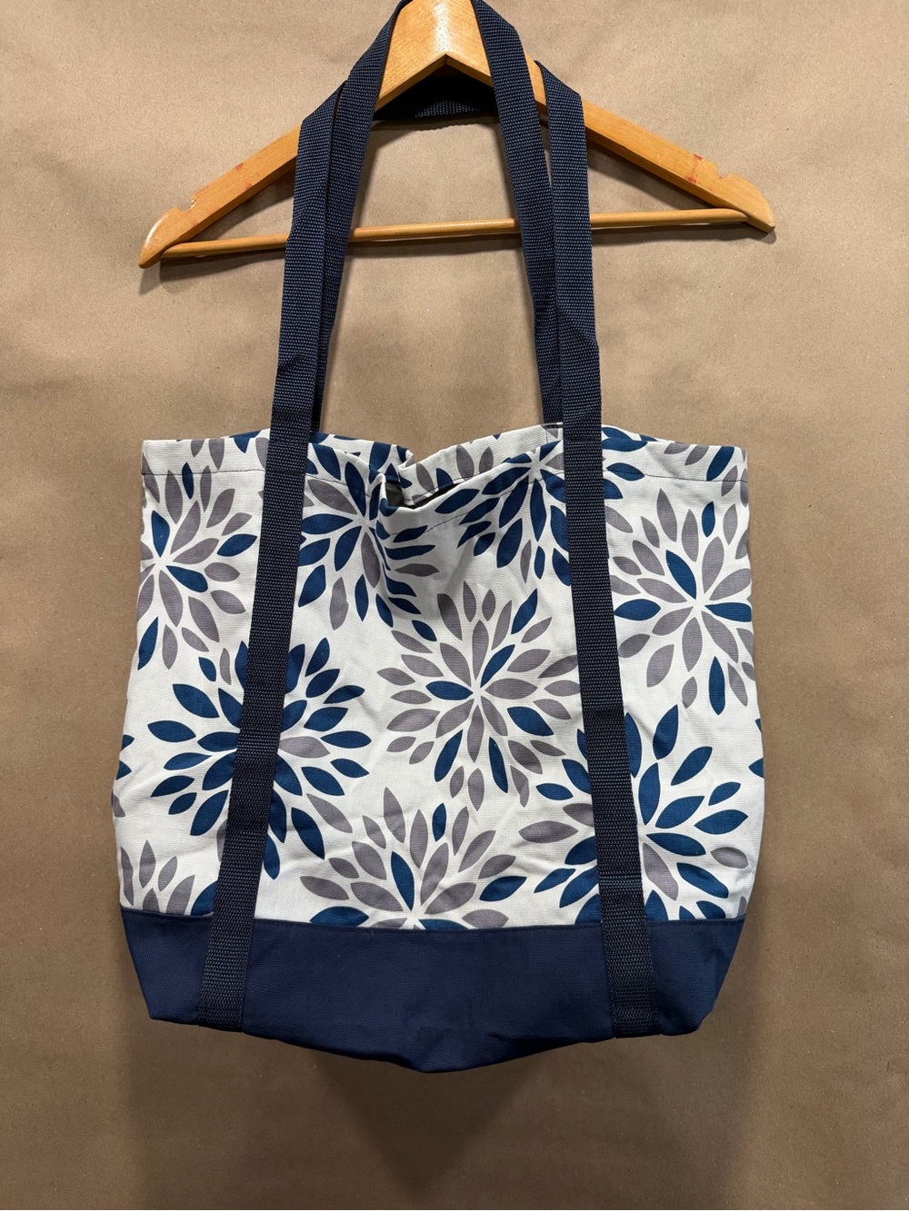 Floral Canvas Tote Bag in Blue and Gray - Unbranded